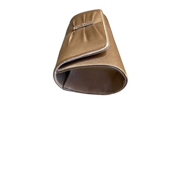 Womens Gold Satin Evening Clutch Purse Rhinestone Detail Chain Strap Formal - Picture 4 of 8